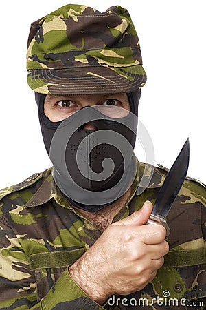 Male self defense instructor with camouflage do a self defense