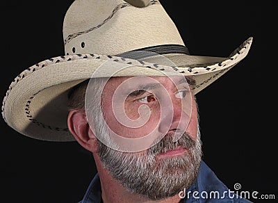 A Man with a Beard in a White Cowboy Hat