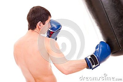 Man beats a boxing bag