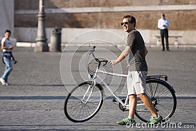 Man and bike in the city