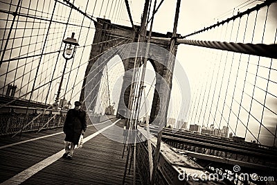 Man on Brooklyn Bridge - Vintage Style