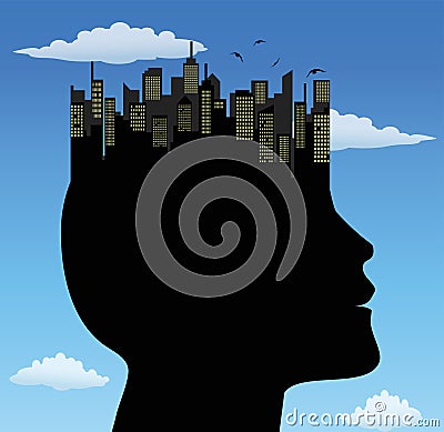 Man with city on the head