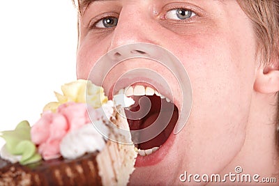 13th Birthday Cakes on Man Eating Chocolate Cake Stock Photos Image 15125543