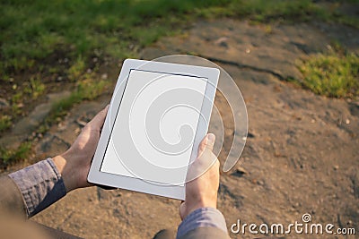 Man hands holding tablet pc