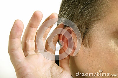 Man holds his hand near his ear and listening something