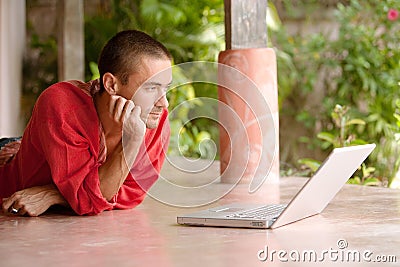 Man with Laptop on Tropical Vacation