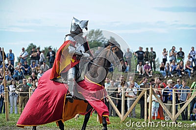 Man in a medieval historical clothes on horseback