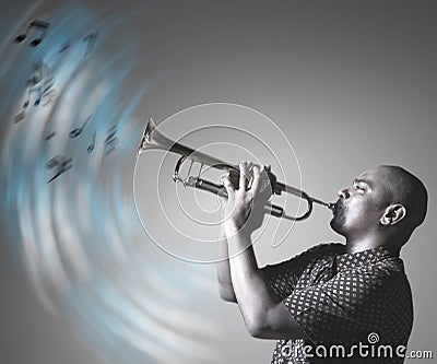 Man playing trumpet and making music