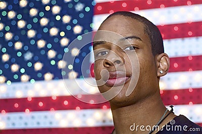 Man s face and American flag