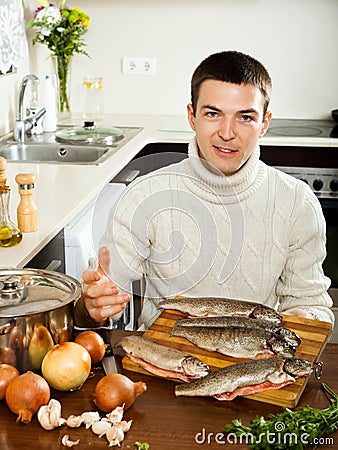 Man with salmon fish