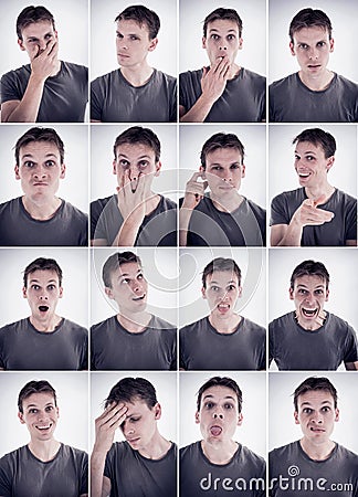 Man showing different emotions or expressions