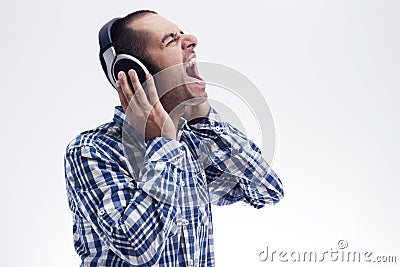 Man singing with headphones