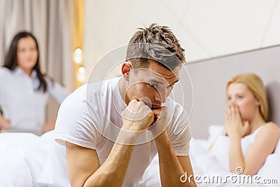 http://thumbs.dreamstime.com/x/man-sitting-bed-two-women-back-hotel-travel-relationships-sexual-problems-concept-wife-caught-men-cheating-37159113.jpg