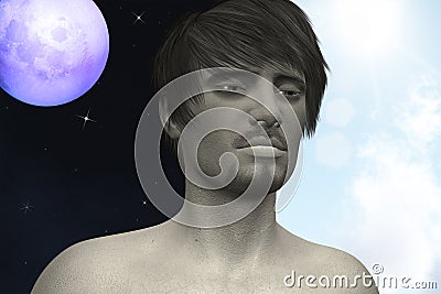 Man Sleepless Insomnia Day Night Illustration