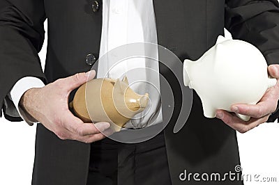 Man in suit with piggy banks