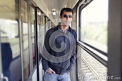 Man travelling on train