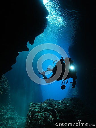 Man Underwater Photographer Scuba Diving Cave