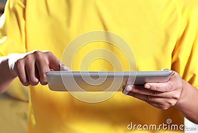 Man using digital tablet