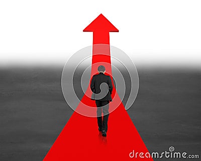 Man walking on going up red arrow