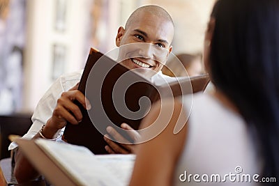 Man and woman dating at restaurant