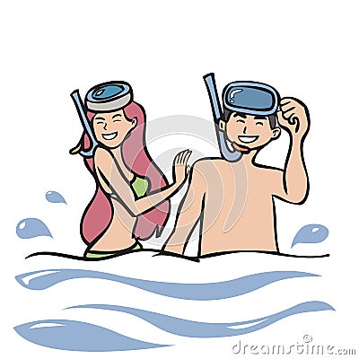 Man and woman with diving masks