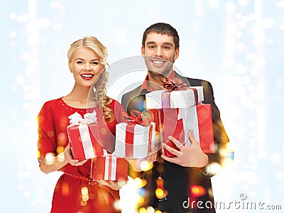 Man and woman with gift boxes