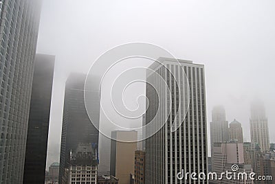 Manhattan Skyline and fog, New York City.