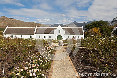 Manor house on wine farm with a rose garden