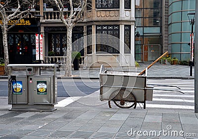 Manual street cleaning equipment on road