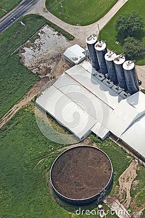 Manure Tank on Dairy Farm Aerial View Detail