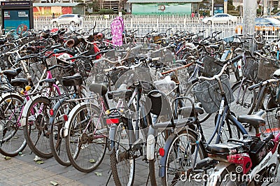 Many bicycles in a parking in Beijing