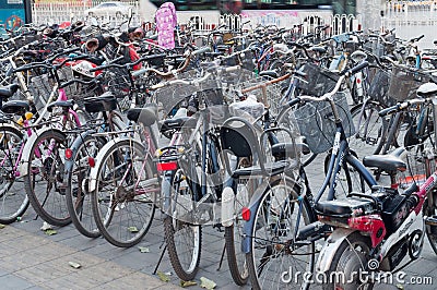 Many bicycles in a parking in Beijing
