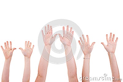 Many Children Hands High Up Stock Photos - I