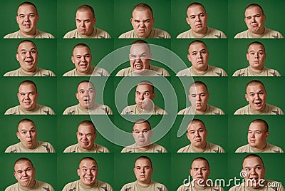 Many faces (chromakey background, easy to cut)