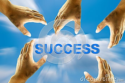 Many hands catching success word