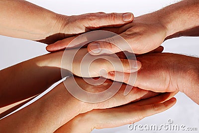 Many hands symbolizing unity and teamwork