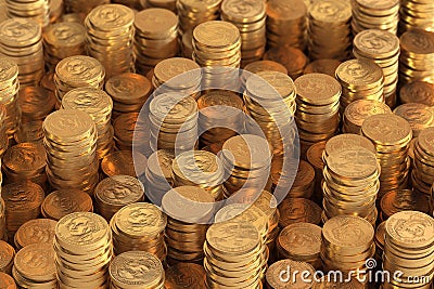 Many piles of one US Dollar coins
