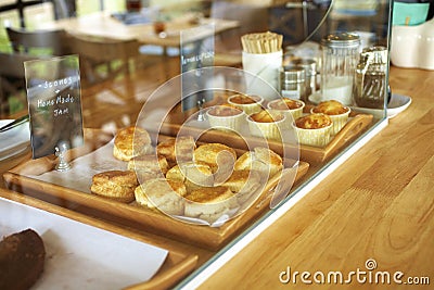 Many scones in coffee shop
