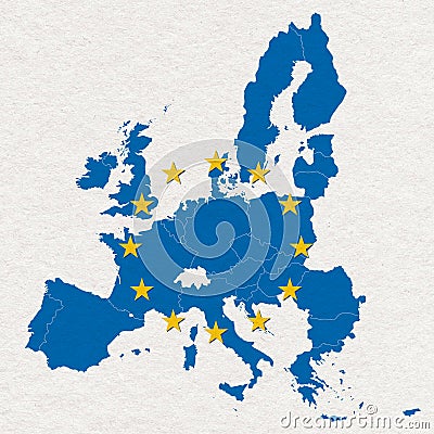 Map and flag of European Union on white handmade paper texture