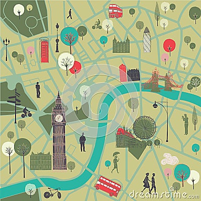 Map of London with landmarks