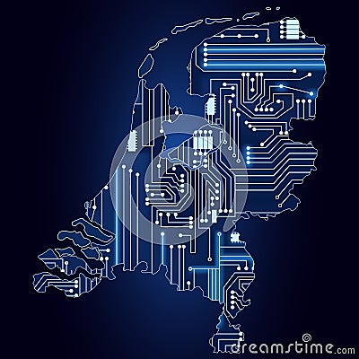 Map of Netherlands with electronic circuit