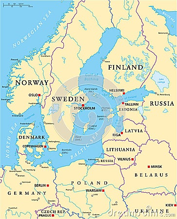 Mappa politica di area del Mar Baltico