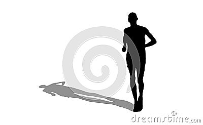 Marathon runner silhouette with shadow on white