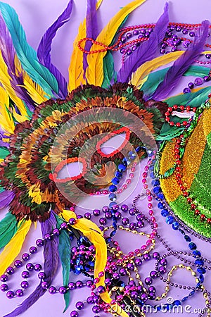 Mardi Gras feathered masks party hat beads