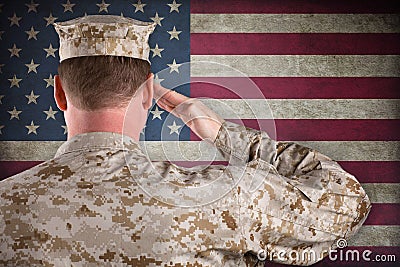 Marine Saluting an American Flag