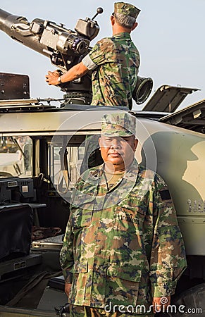 Marines and tank in military parade of Royal Thai Navy, Naval Base, Chonburi, Thailand