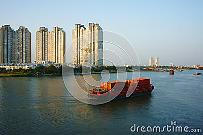 Maritime transport by loading container on river