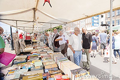 Market booth filled with books