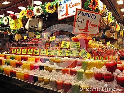 Market stall with fruit shakes