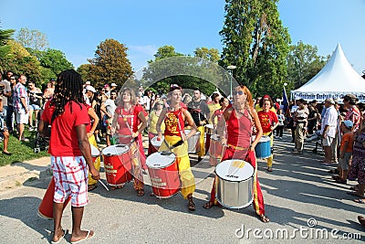 MARSEILLE, FRANCE - AUGUST 26: Girls playing drum. Marseille Fes